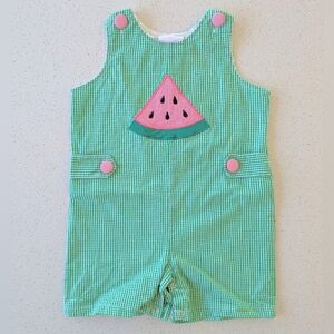 Stitchy Fish Green Gingham Watermelon Romper